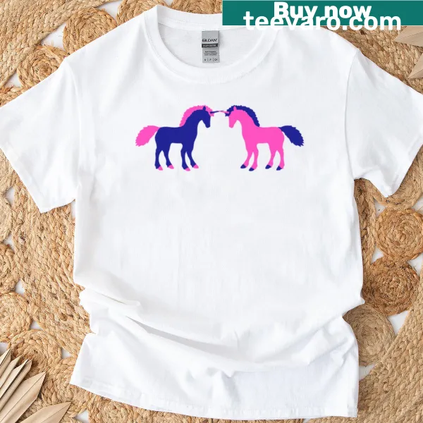 Illustrated T-shirt featuring two unicorns in a duel
