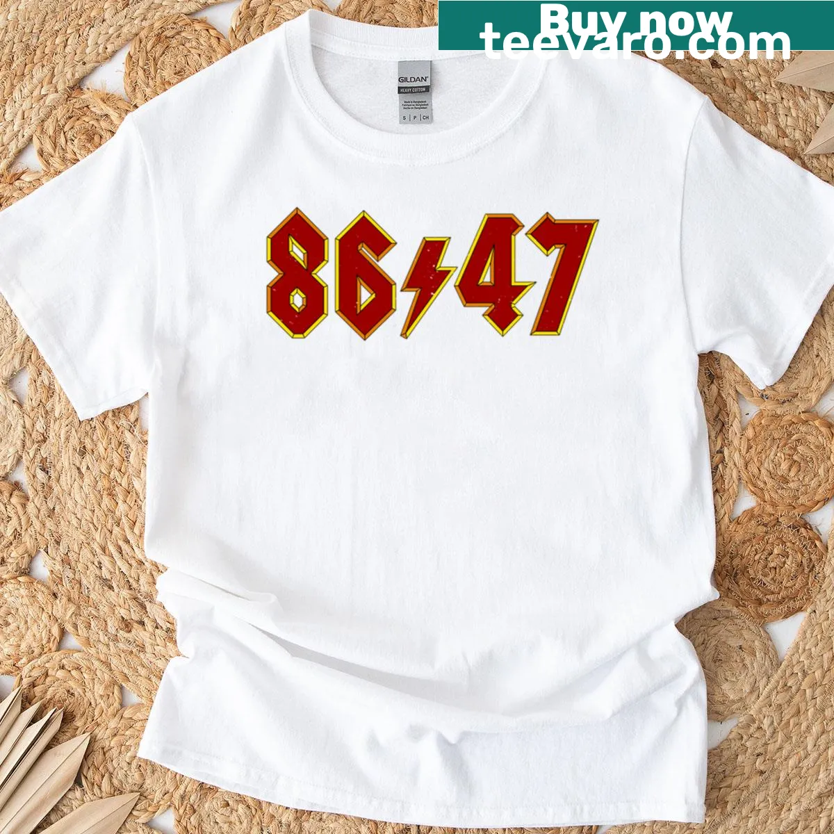 Retro 80s style rock T-shirt with sarcastic graphic — on a men's t-shirt
