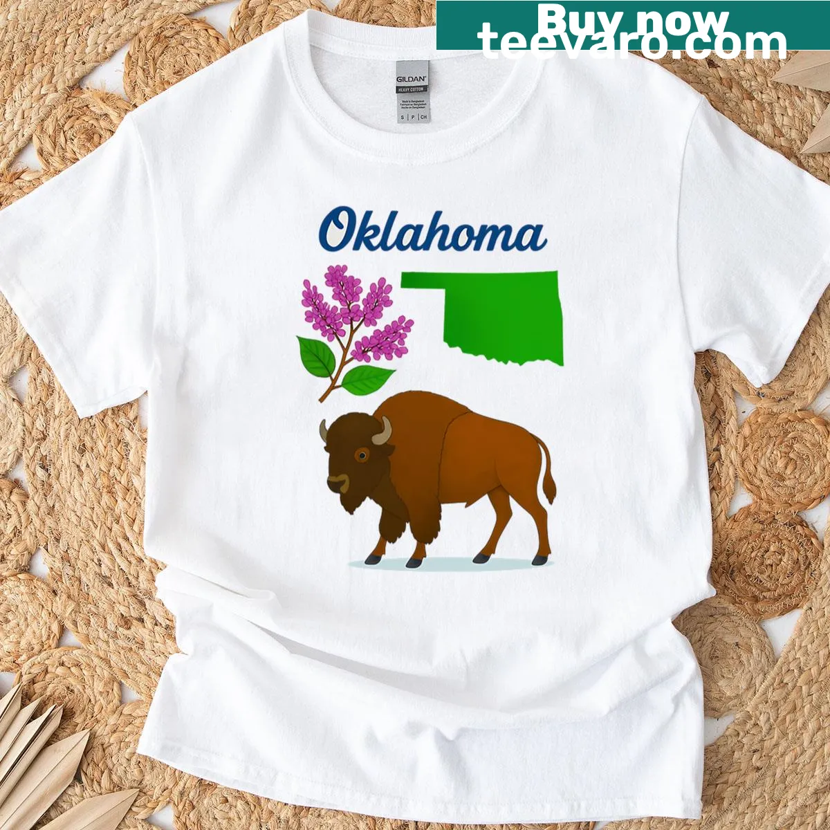 Illustrative design celebrating Oklahoma on T-shirt — on a men's t-shirt