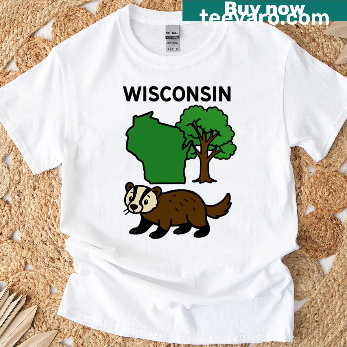 Illustrated design showcasing Wisconsin's landscapes on a t-shirt — on a men's t-shirt