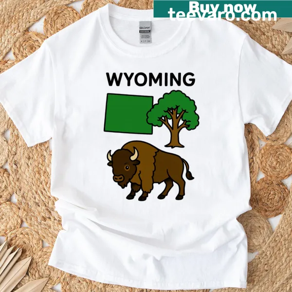 Illustrative T-shirt celebrating Wyoming's landscapes and wildlife