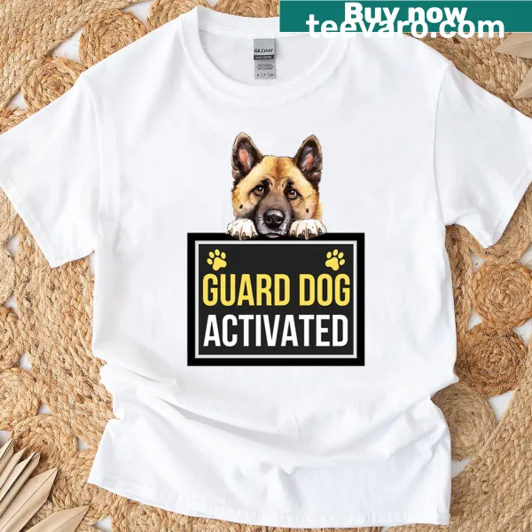 Illustrative T-shirt featuring an American Akita guard dog
