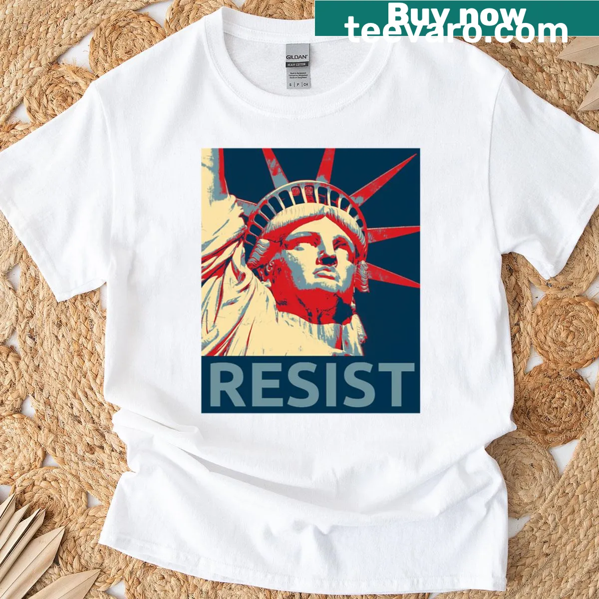 T-shirt featuring the Statue of Liberty with Anti-trump messaging. — on a men's t-shirt