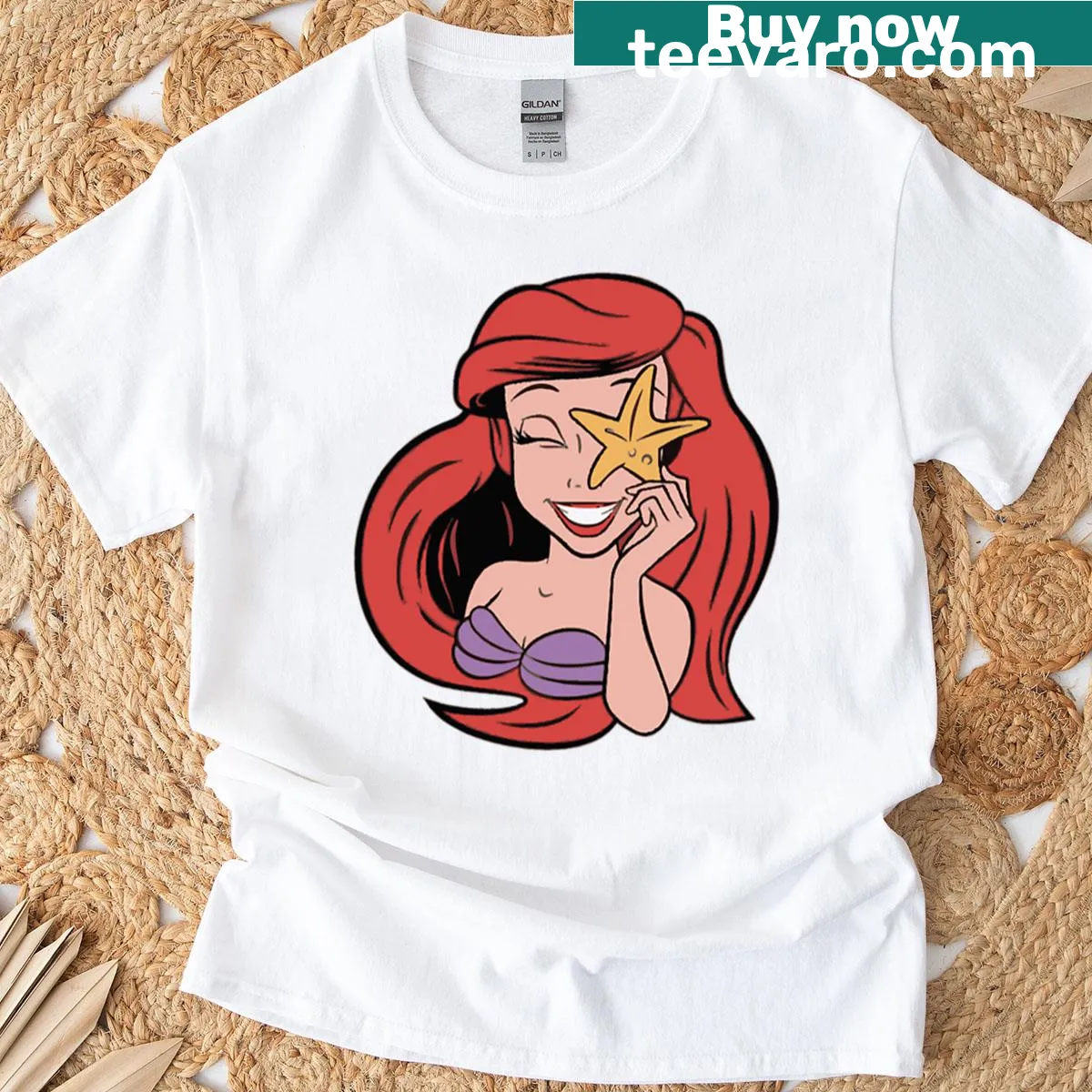 Mermaid-themed T-shirt with Ariel inspired fan art illustration. — on a men's t-shirt