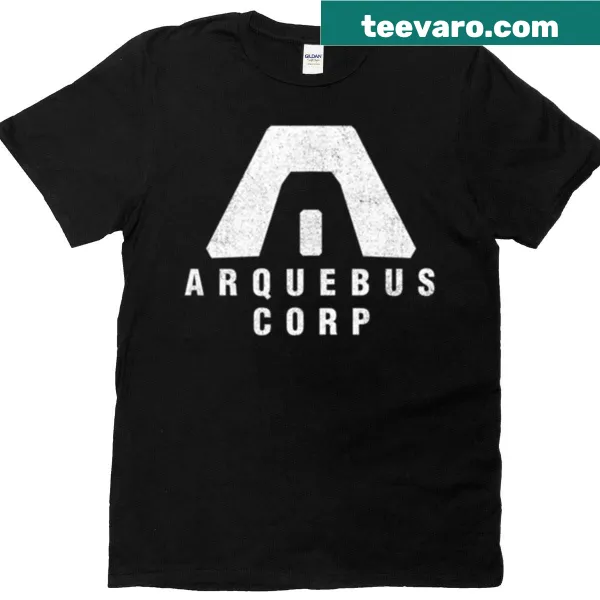 Minimalist Arquebus Corporation T-shirt with line-art logo