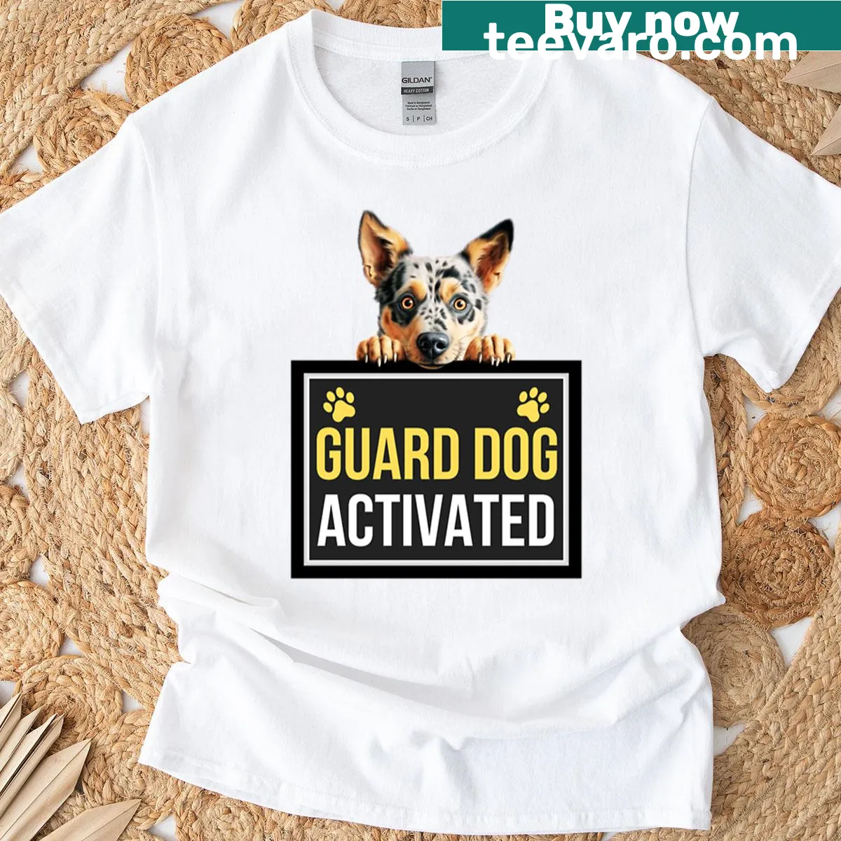 Illustration of an Australian Cattle Dog on a T-shirt — on a men's t-shirt