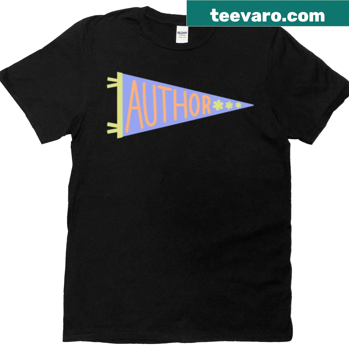 Trendy T-shirt with a pennant flag design for authors and writers — on a men's t-shirt