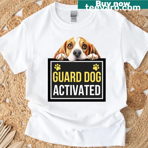 Playful Beagle graphic on Guard Dog Activated T-shirt