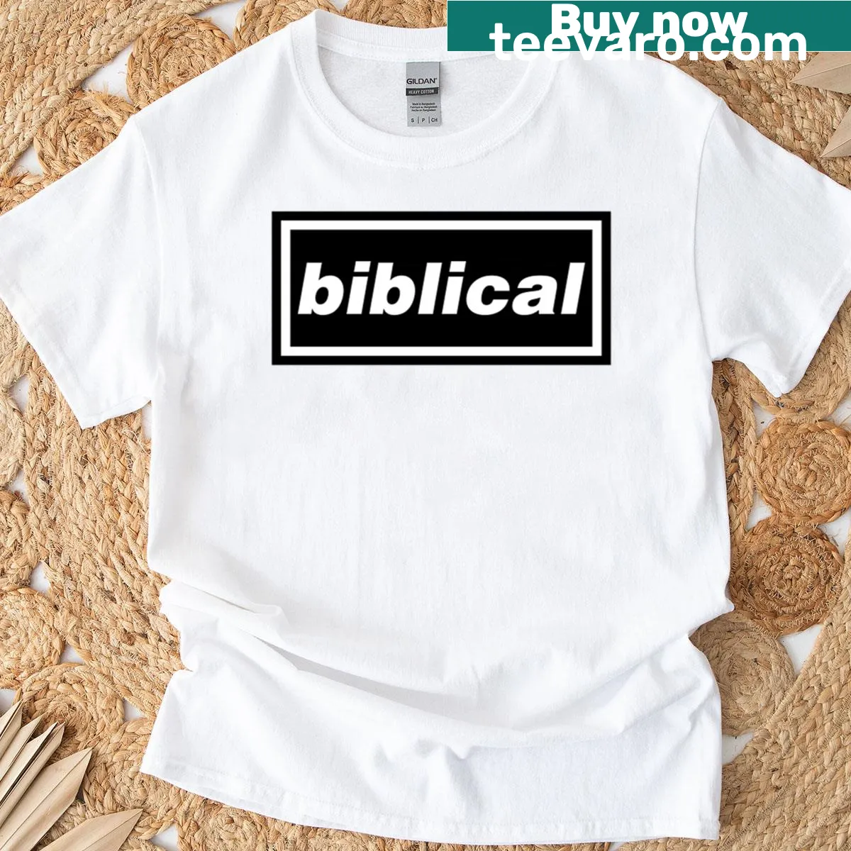 T-shirt with an uplifting biblical verse in typography — on a men's t-shirt