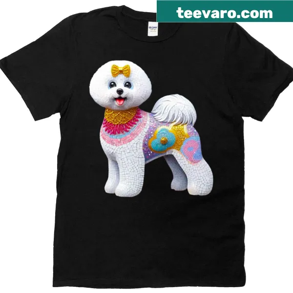 Mosaic art print t-shirt featuring a Bichon Frise dog