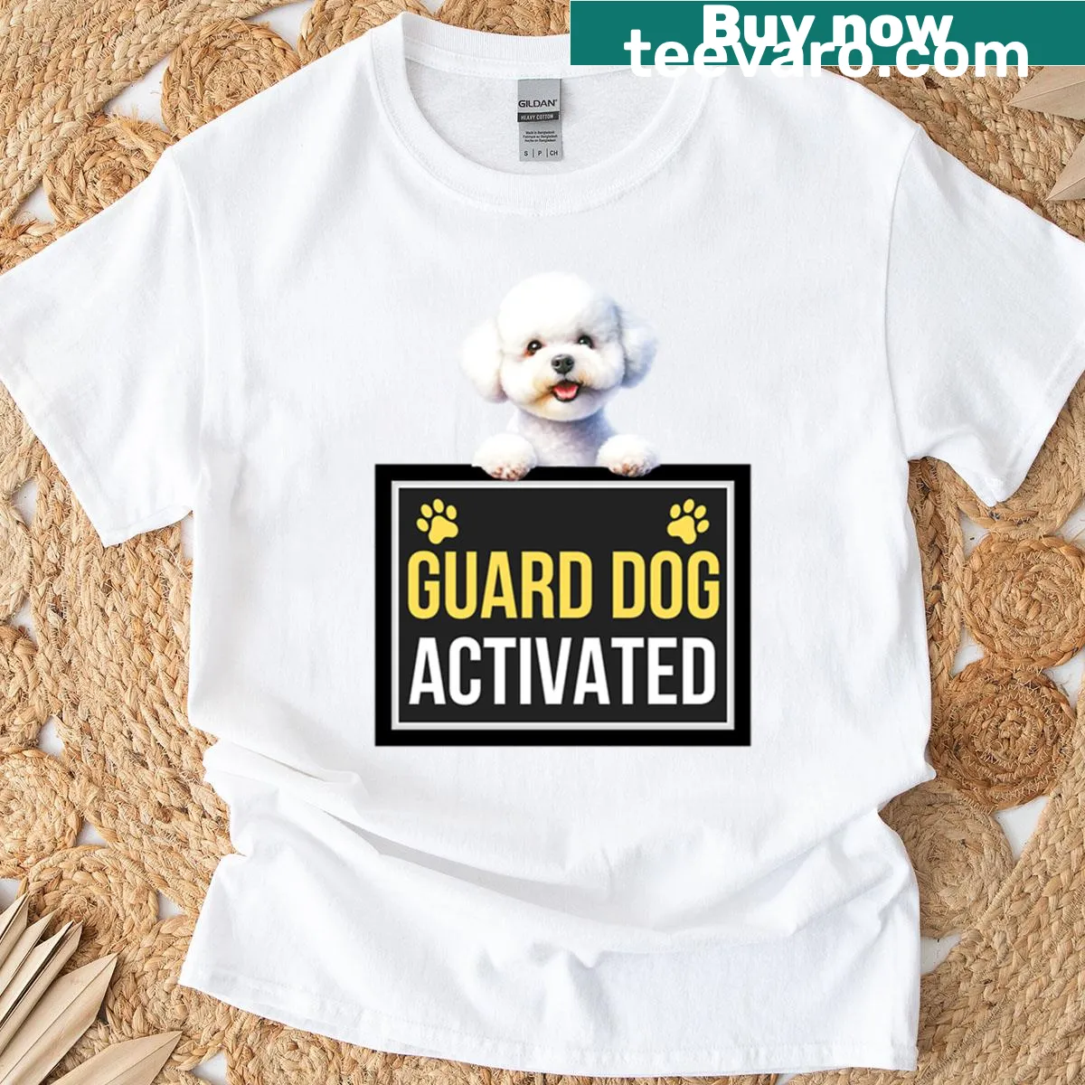 T-shirt featuring a Bichon Frise and the phrase 'Guard Dog Activated' — on a men's t-shirt