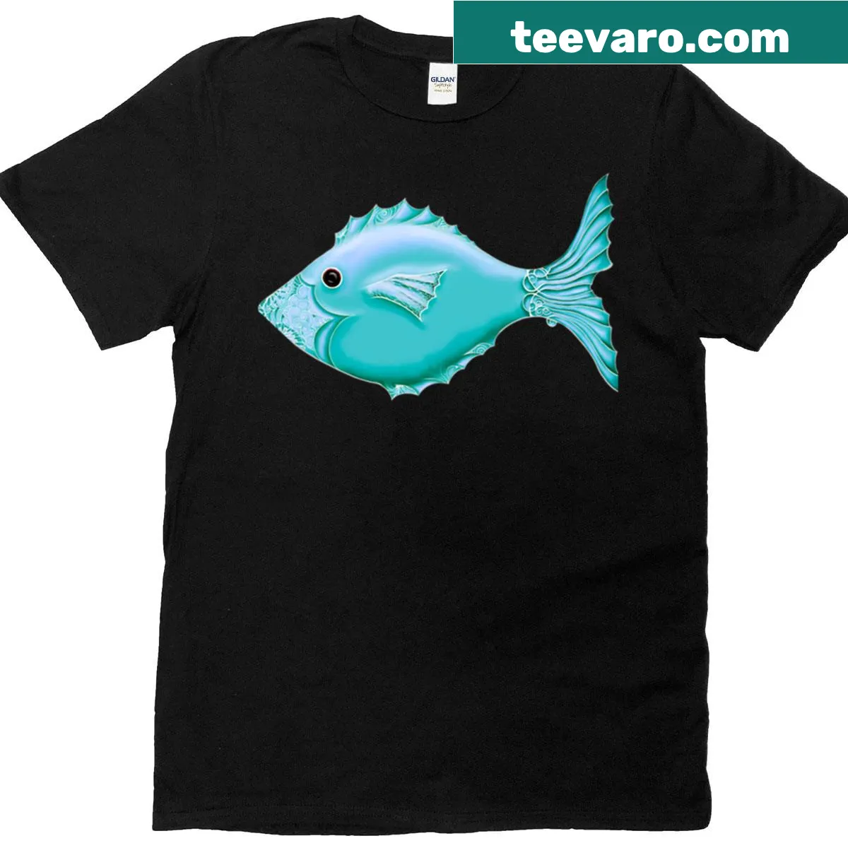 Illustrated fish graphic on a nature-themed t-shirt — on a men's t-shirt