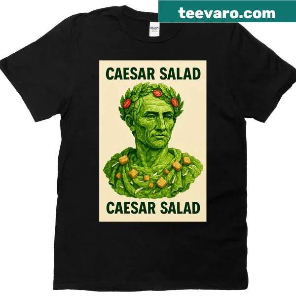 Playful design of Caesar salad graphic on a T-shirt