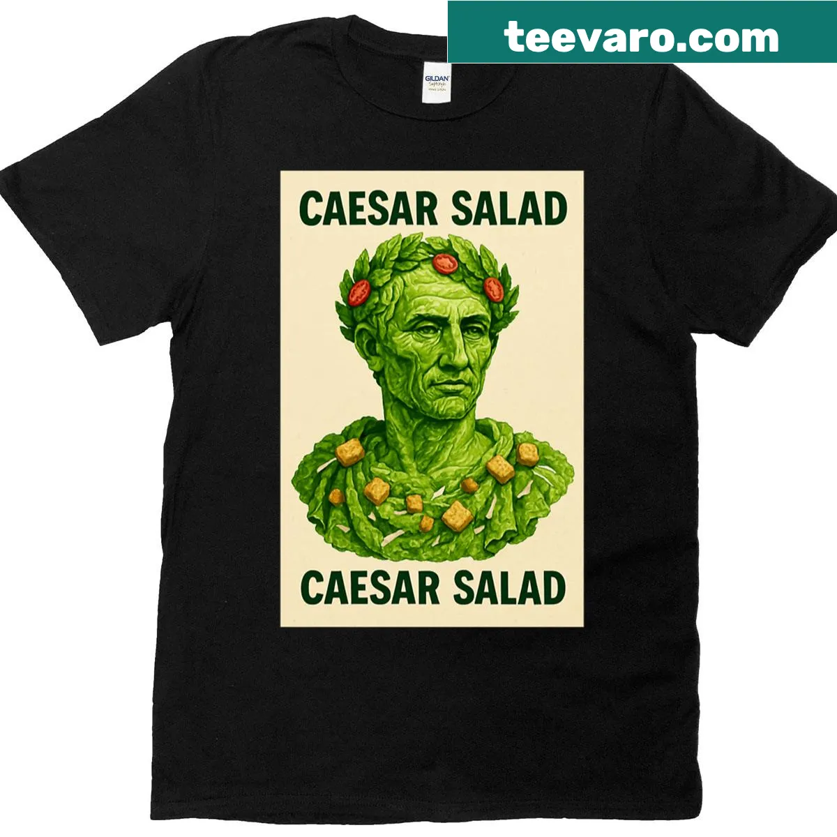 Playful design of Caesar salad graphic on a T-shirt — on a men's t-shirt
