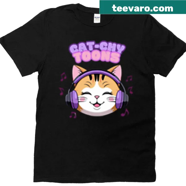 Cute cartoon cat wearing headphones in a playful design