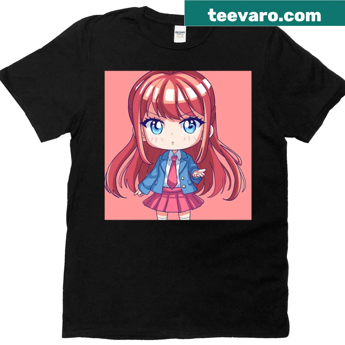 Chibi schoolgirl anime character illustration on a T-shirt — on a men's t-shirt
