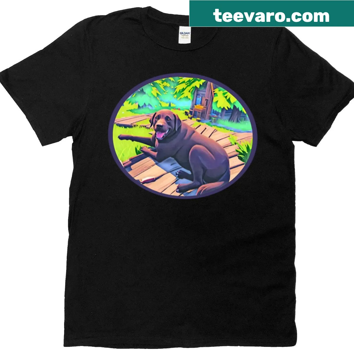 Cute cartoon design of a chubby lab puppy on a T-shirt — on a men's t-shirt