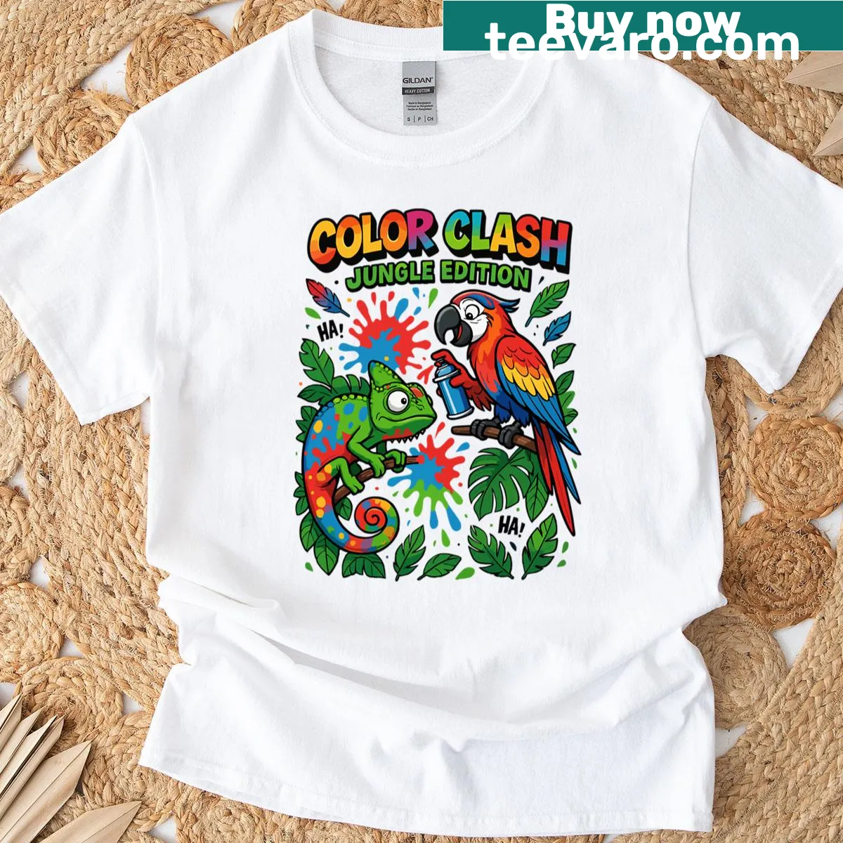 Graffiti-inspired jungle-themed T-shirt with bold graphics — on a men's t-shirt
