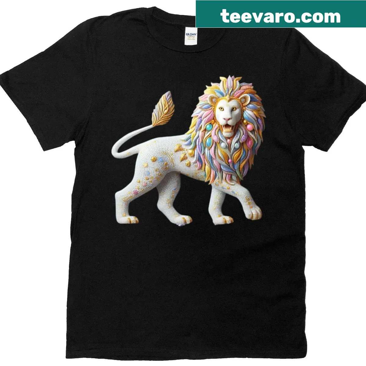 Illustrative T-shirt featuring a lion design — on a men's t-shirt