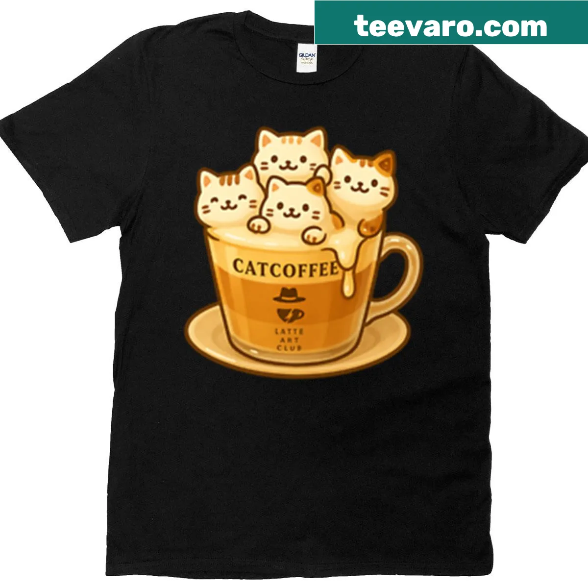 Cute illustration of a cat in a latte design. — on a men's t-shirt