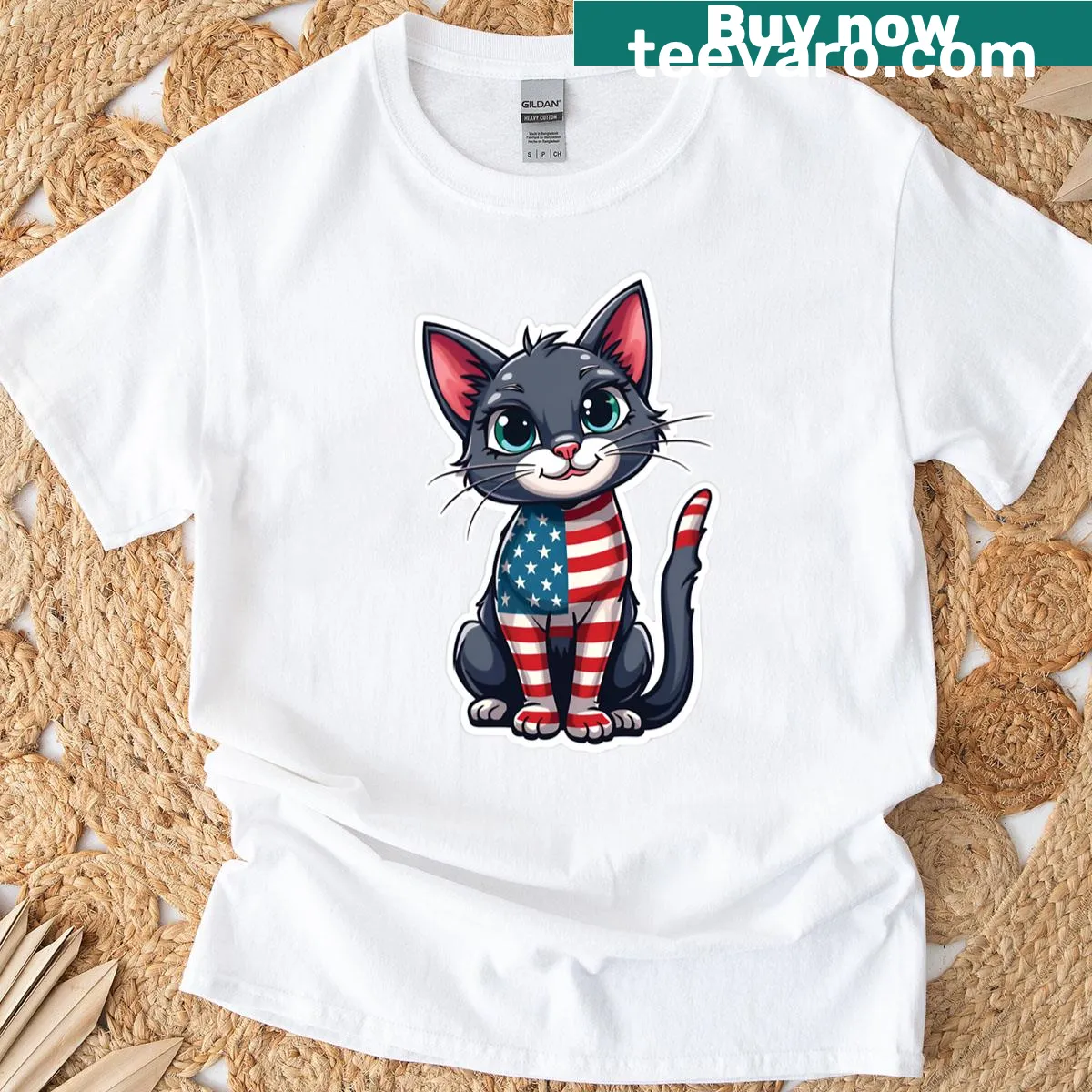 Patriotic cat design for 4th of July T-shirt — on a men's t-shirt
