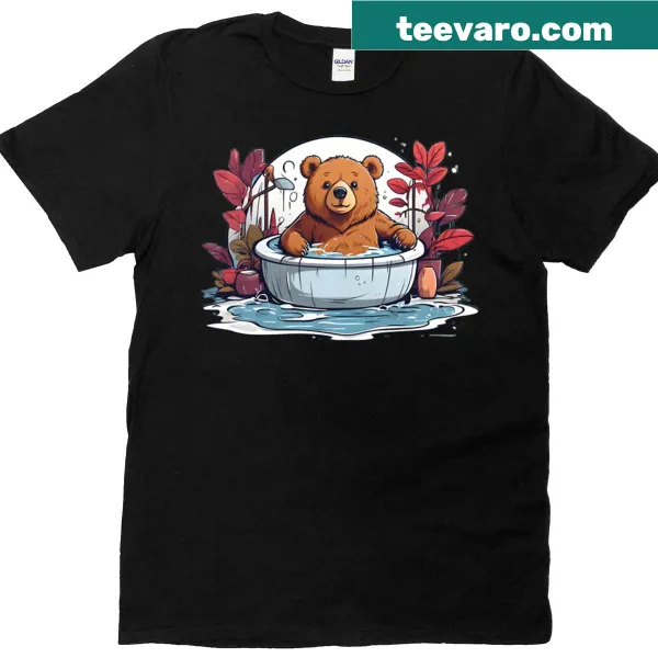 Adorable illustration of a bear relaxing in a jacuzzi.