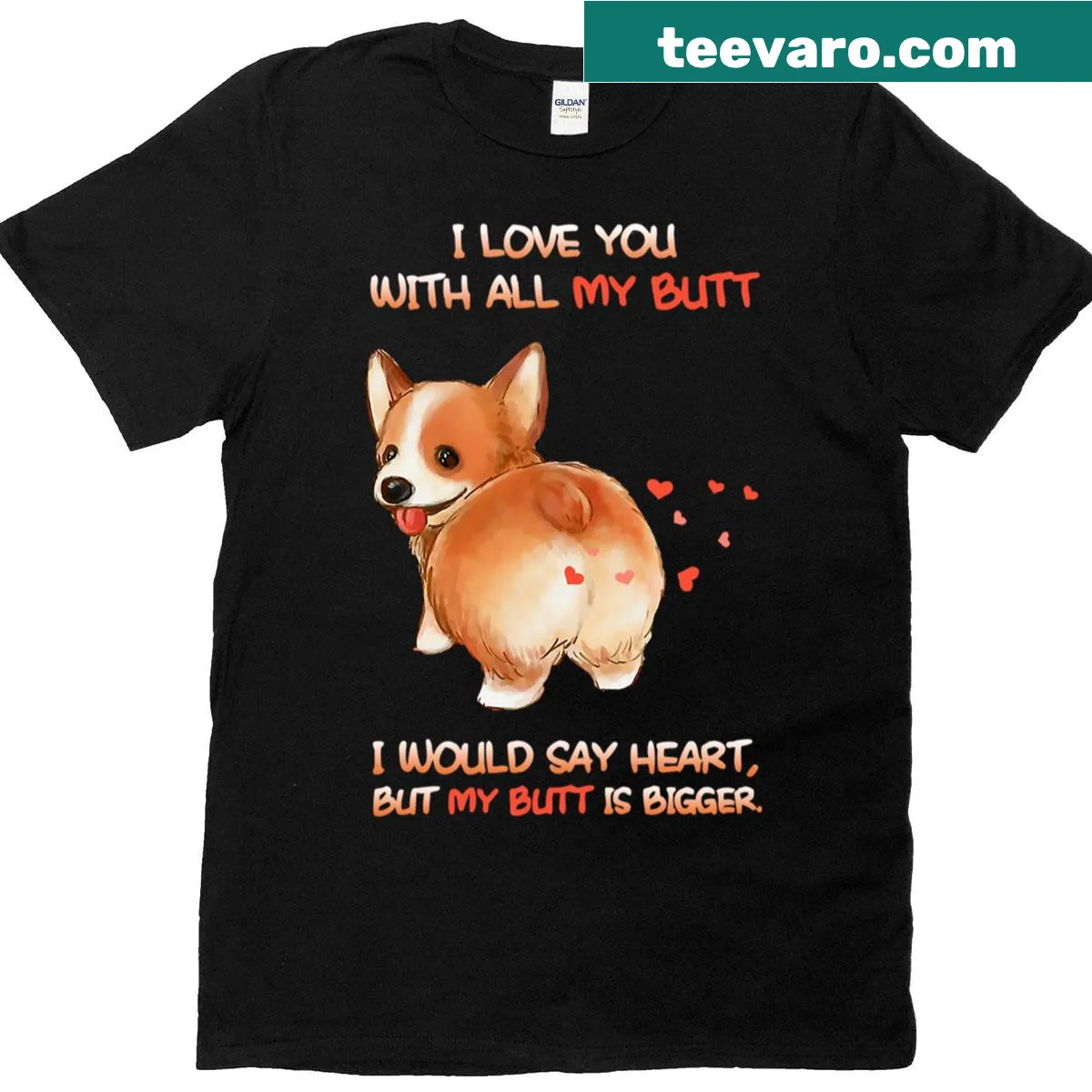Cute corgi illustration with the quote about love and butts — on a men's t-shirt