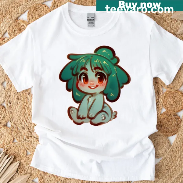Chibi creature with green hair in kawaii cartoon style