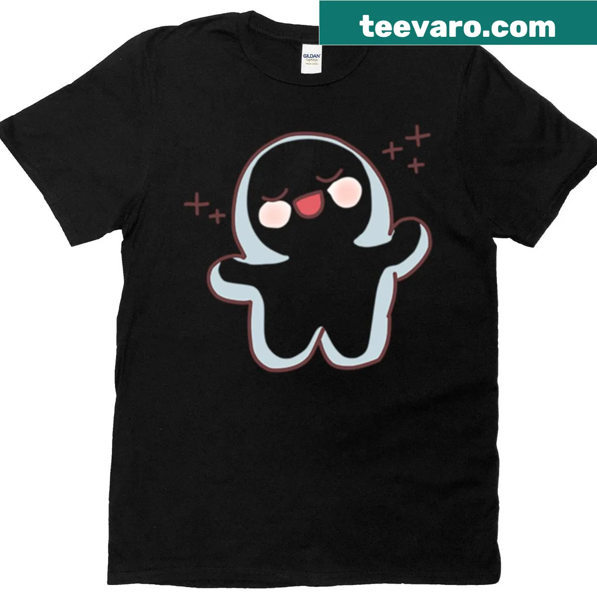 Cute blushing ghost design with sparkles on a T-shirt. — on a men's t-shirt