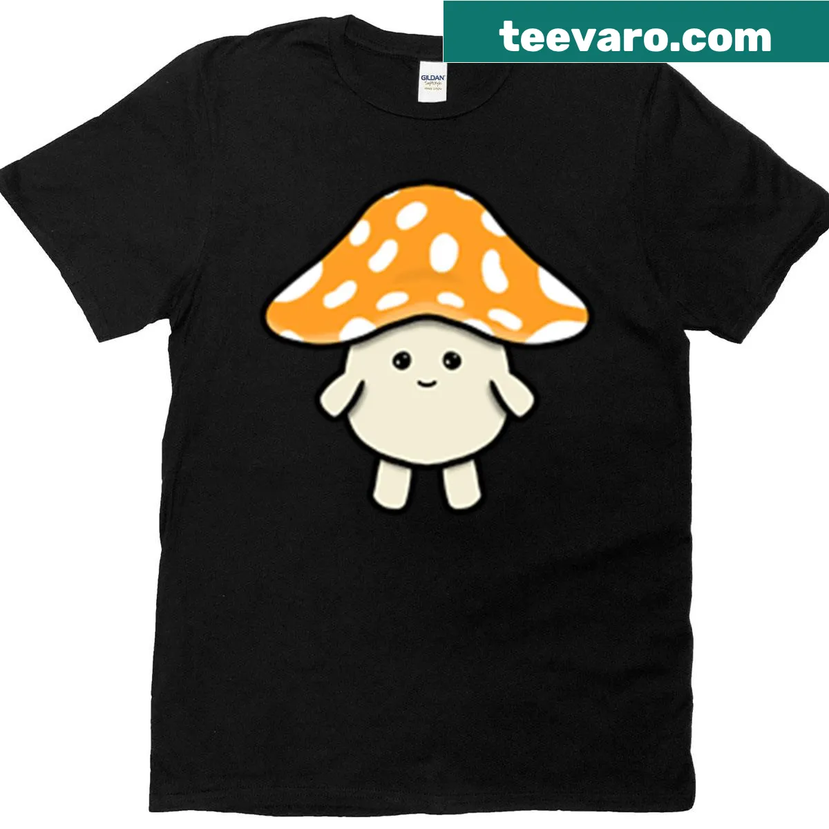 Cute illustration of a little orange mushroom on a T-shirt — on a men's t-shirt