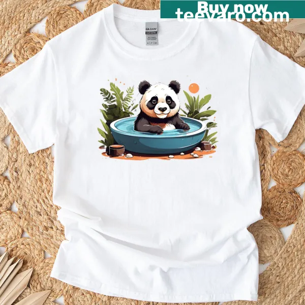 Charming illustration of a panda relaxing in a jacuzzi on a T-shirt