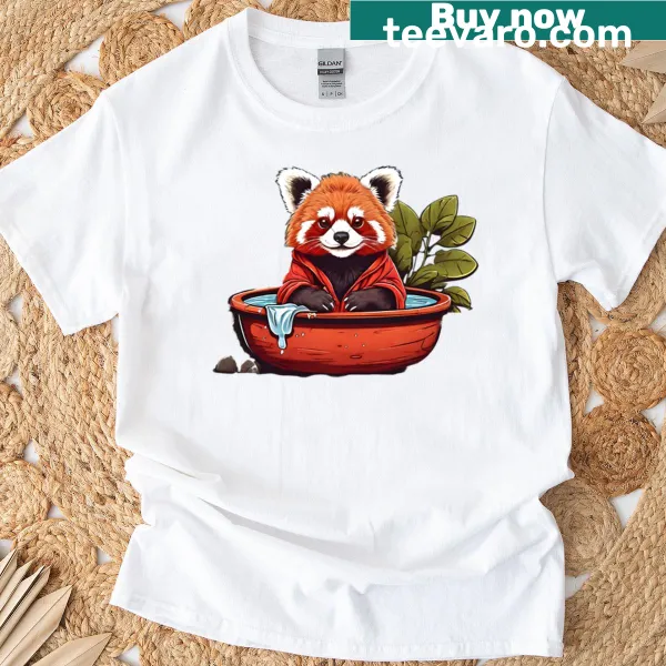 Adorable red panda in a jacuzzi surrounded by bubbles