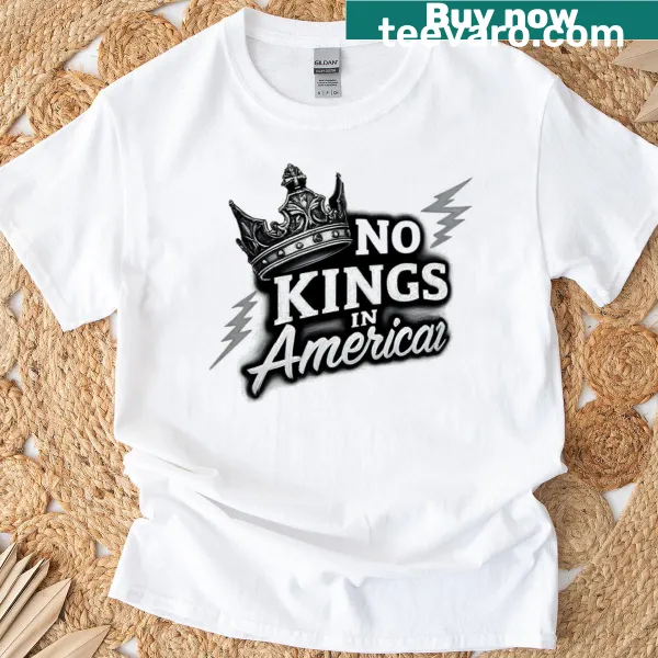T-shirt featuring the phrase 'Democracy Not Royalty' in bold typography