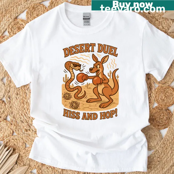 Action-packed illustration of desert creatures on T-shirt