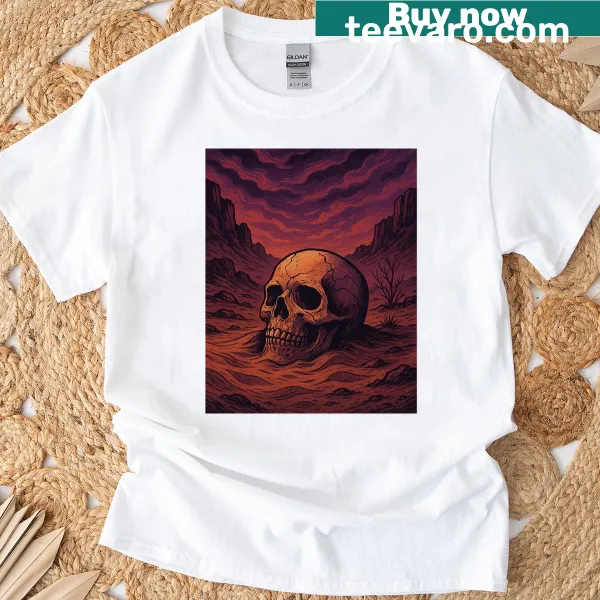 Skull graphic with desert and psychedelic rock vibes illustration