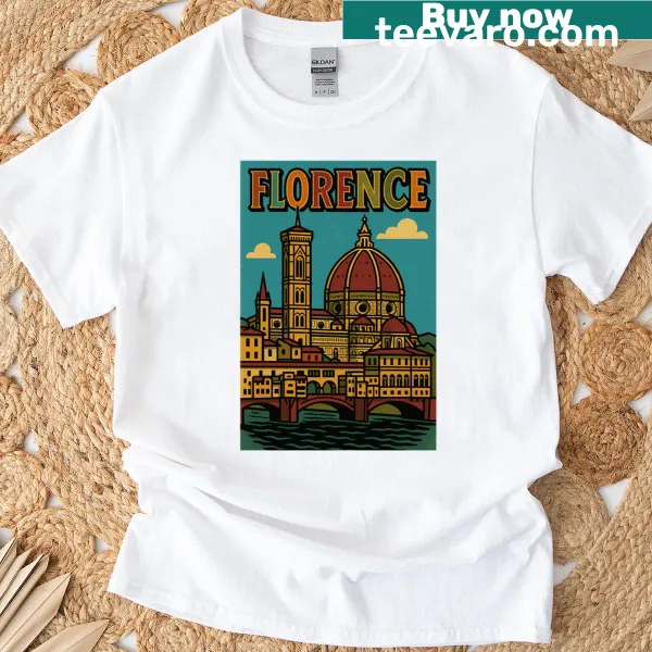 Vintage-style illustration of Florence's Duomo on a T-shirt