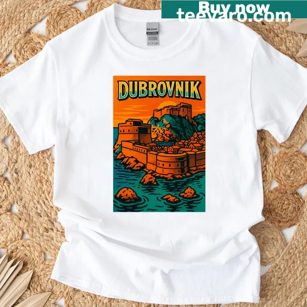 Digital retro pop art design of Dubrovnik cityscape