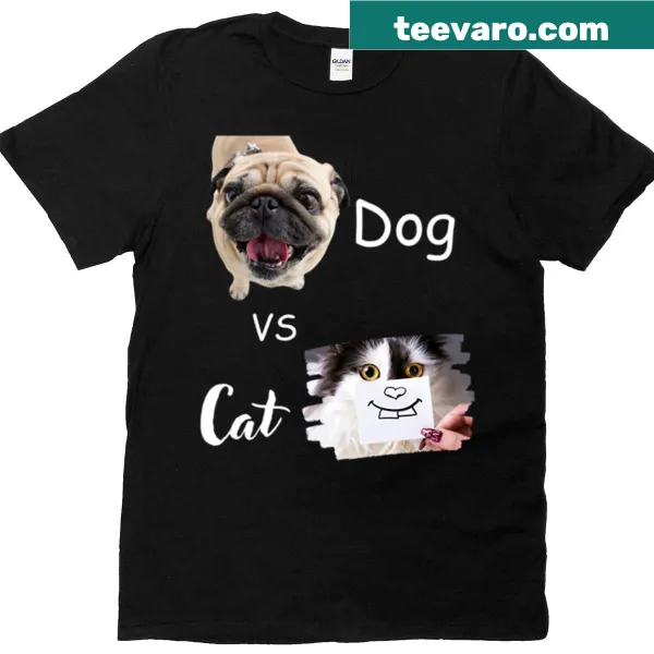Whimsical illustration T-shirt with happy dog and cat faces