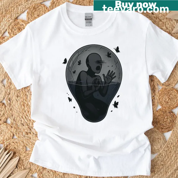 Minimalist t-shirt featuring the phrase 'Drowning Silence'