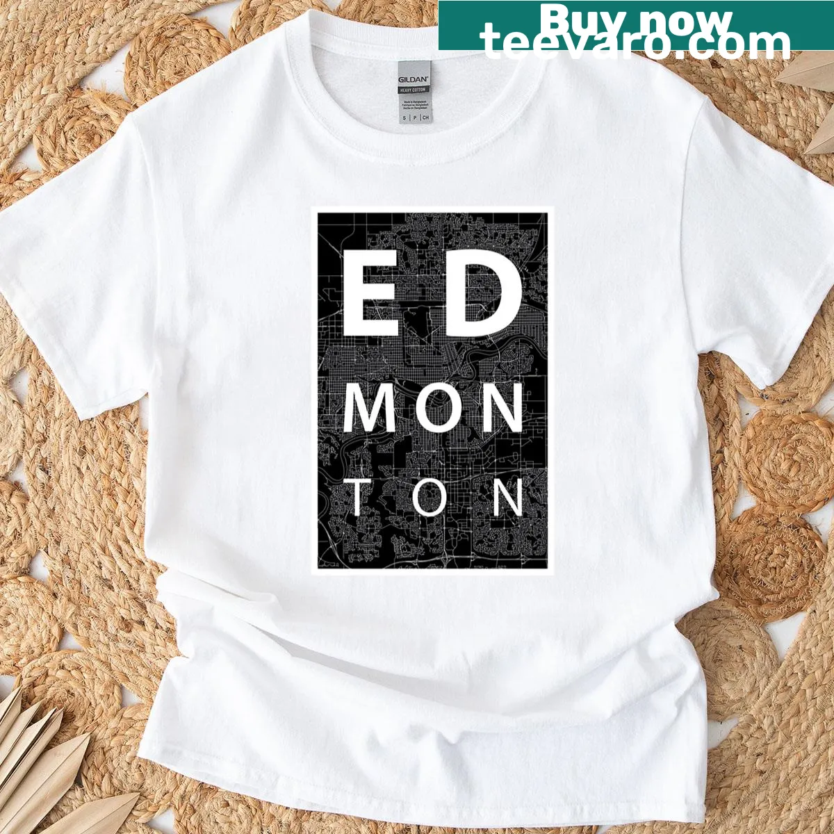 T-shirt featuring a detailed map of Edmonton — on a men's t-shirt