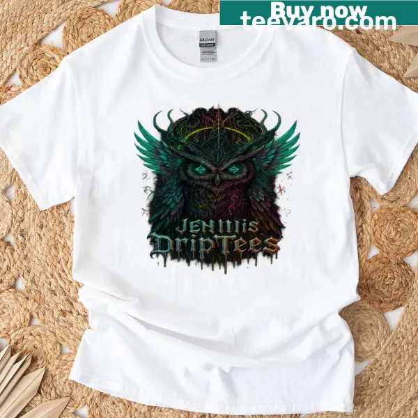 Mystical T-shirt featuring an electric owl in a ritualistic design.