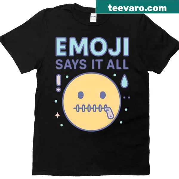Minimalist t-shirt with kawaii emojis expressing various emotions