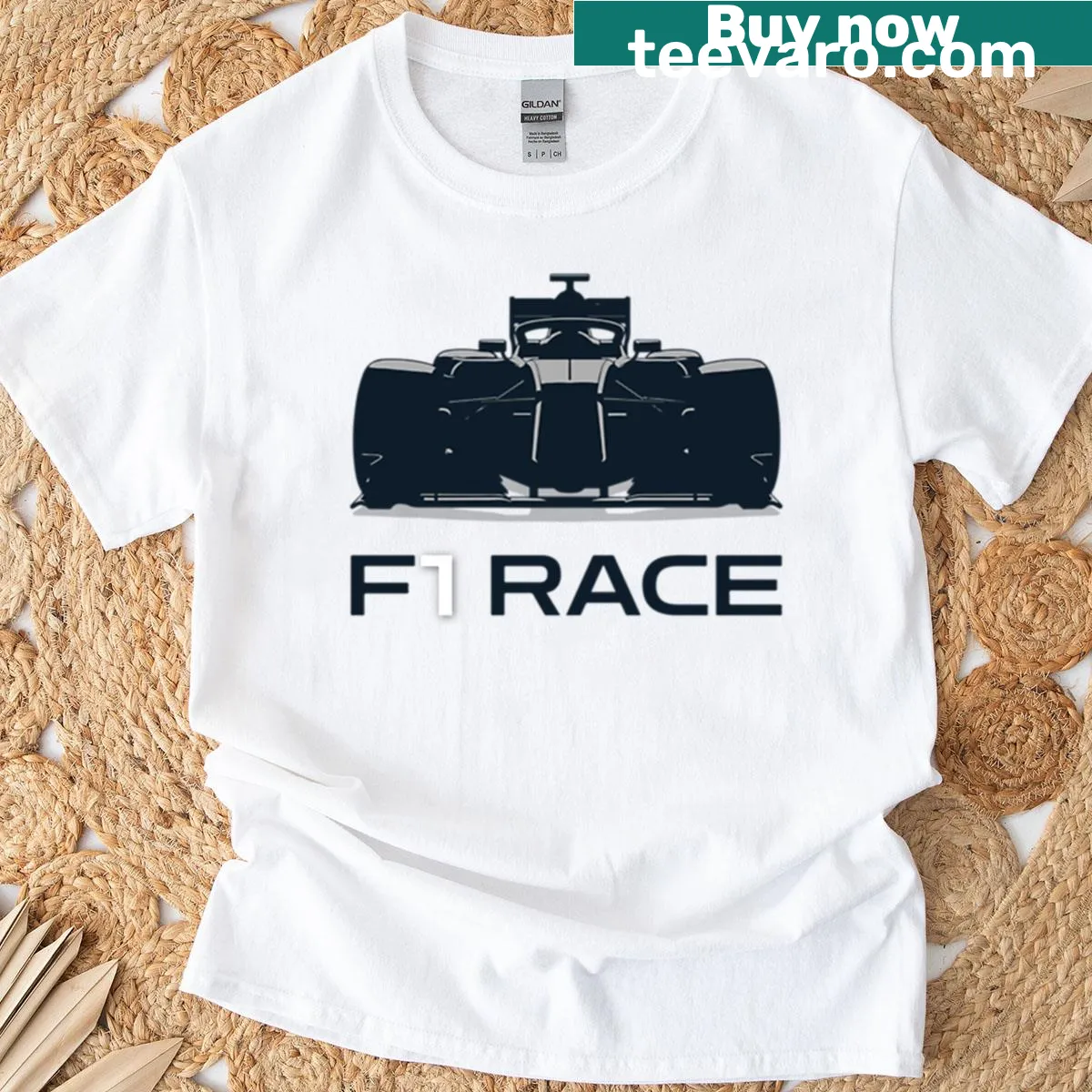 Silhouette graphic of an F1 race car on a t-shirt — on a men's t-shirt