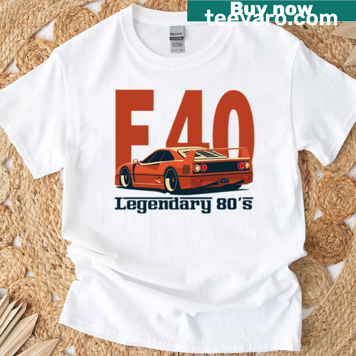 Illustration of the turbocharged F40 supercar on a t-shirt — on a men's t-shirt