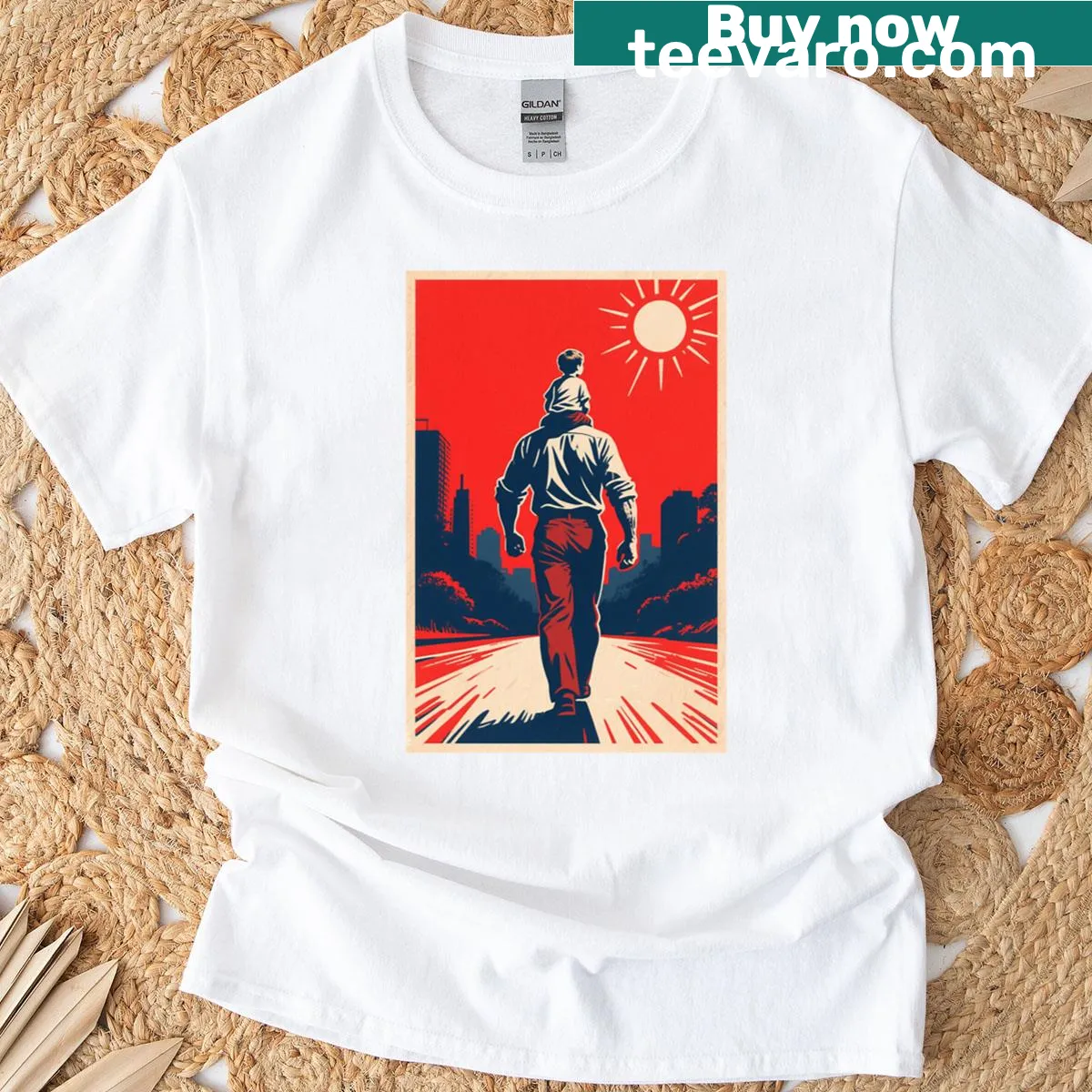 Vintage distressed illustration of a father and child on a t-shirt — on a men's t-shirt