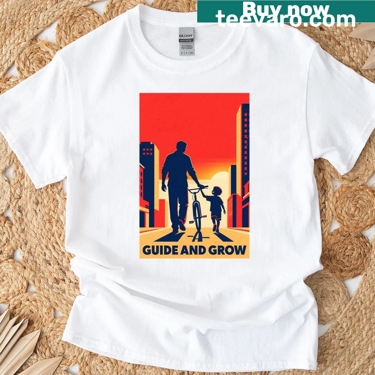 Illustration of a father and son riding a bike on a t-shirt — on a men's t-shirt