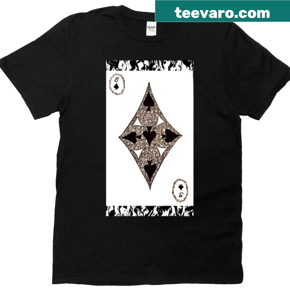 Illustration of the five of spades playing card on a T-shirt — on a men's t-shirt