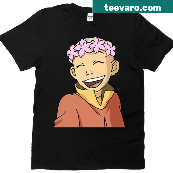 Aang wearing a flower crown in a fun illustration on a T-shirt