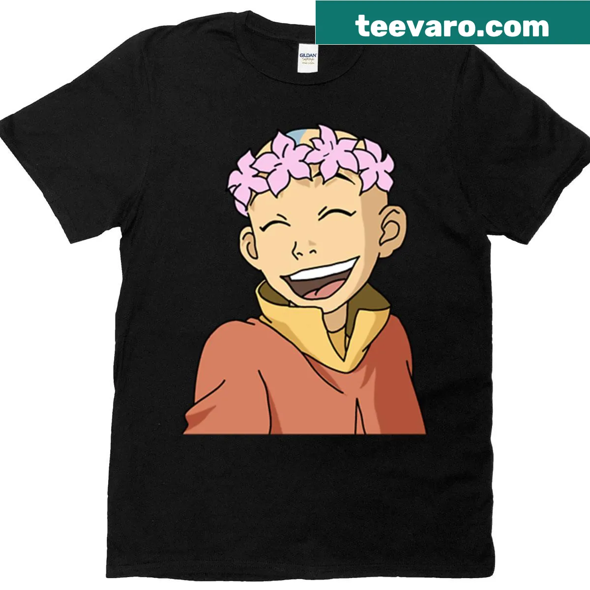 Aang wearing a flower crown in a fun illustration on a T-shirt — on a men's t-shirt