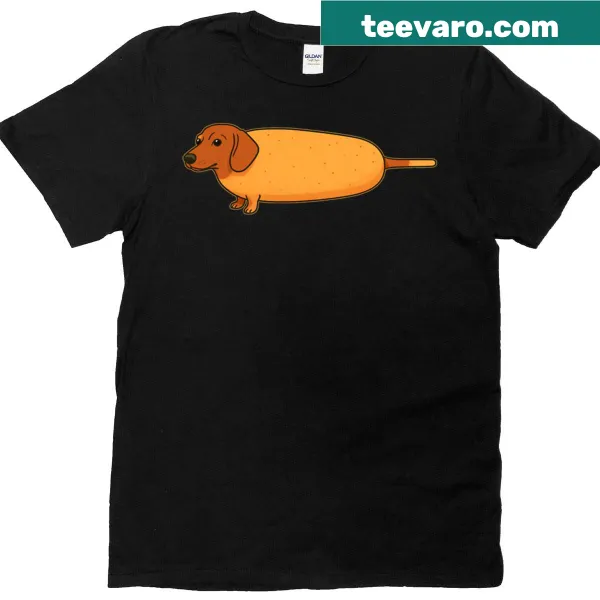 Humorous dachshund and corndog graphic t-shirt